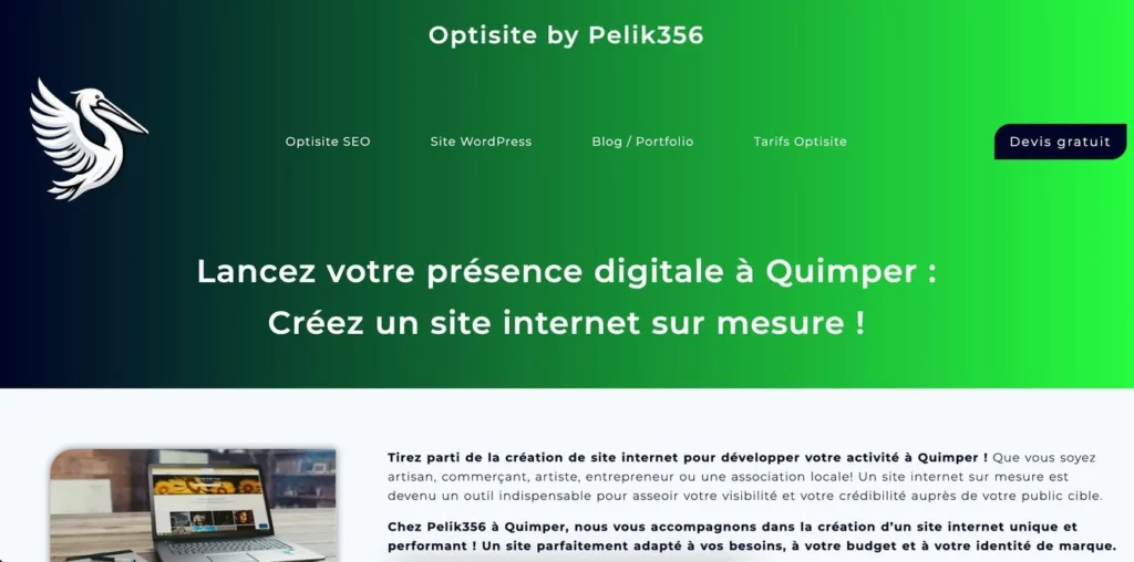 capture d'écran pour le site Création de site internet Quimper