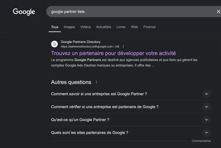 Recherche google pour trouver un partenaire